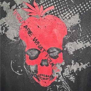Black and Red Graphic Skull T-Shirt one of a kind “you are what you eat “